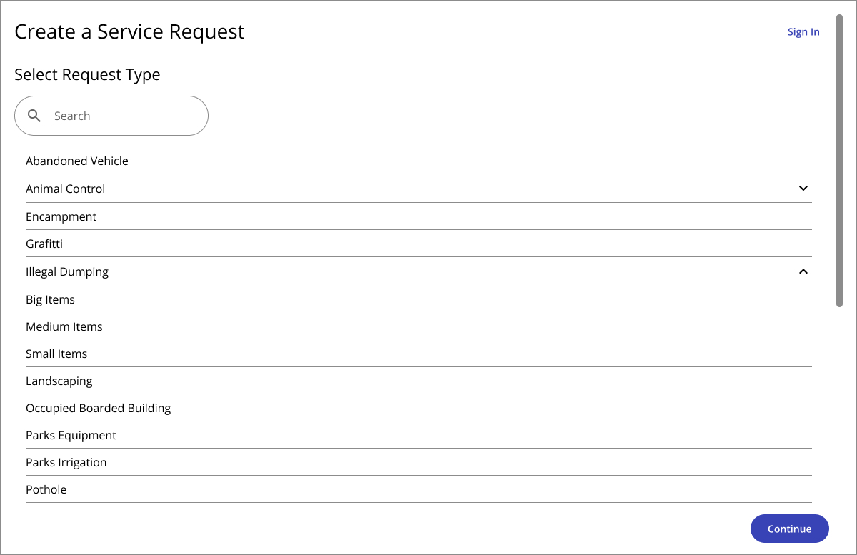 Service request widget preview